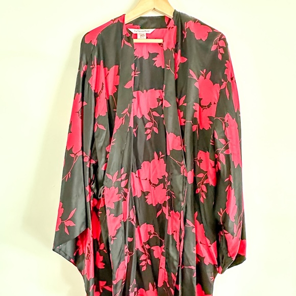 Y2K La Vie En Rose Silk Robe | Vintage Red and Black Silk Dressing Robe| size: M - Picture 1 of 7